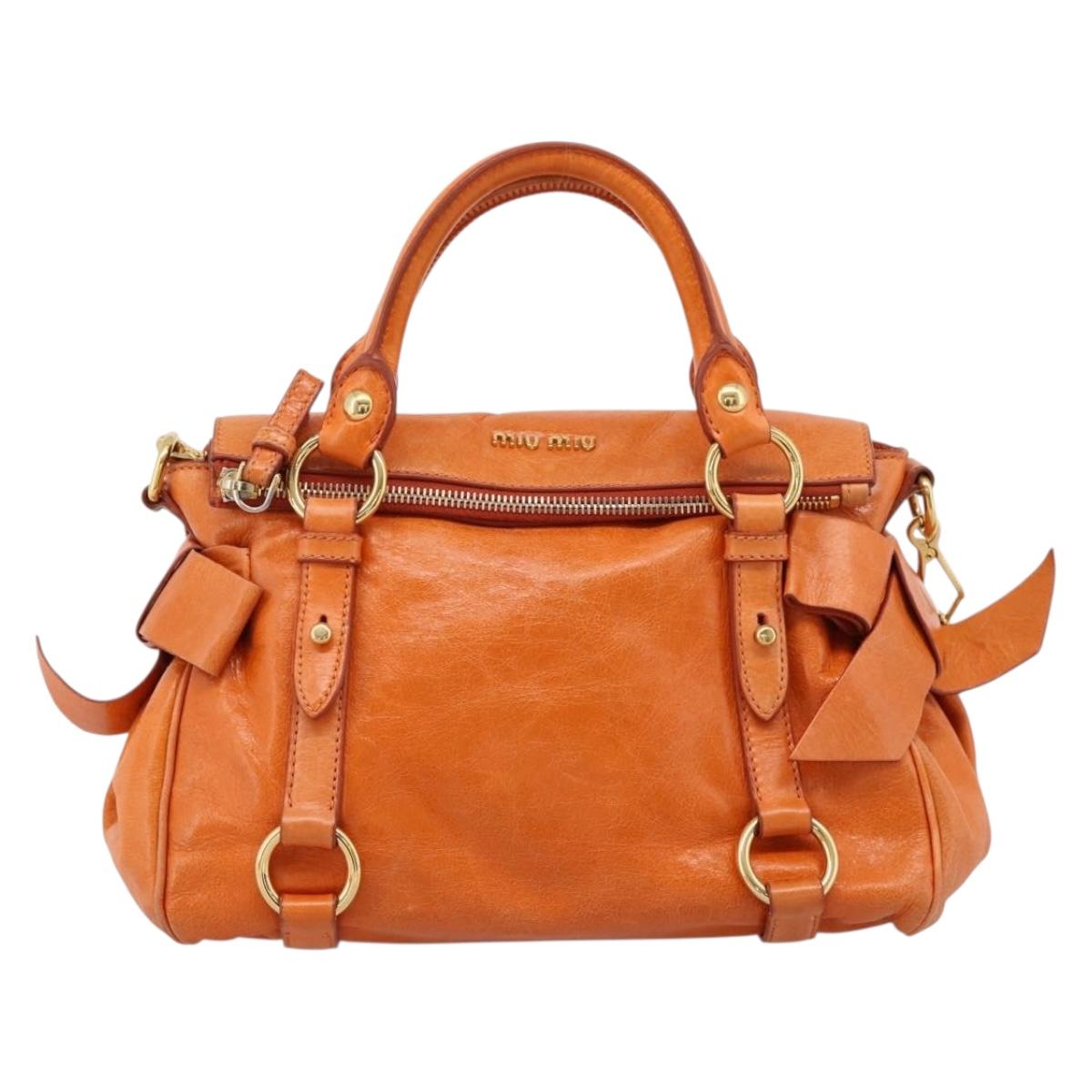 Miu Miu Hand Bag Vitellolux 2way Orange Gold Auth 197281M