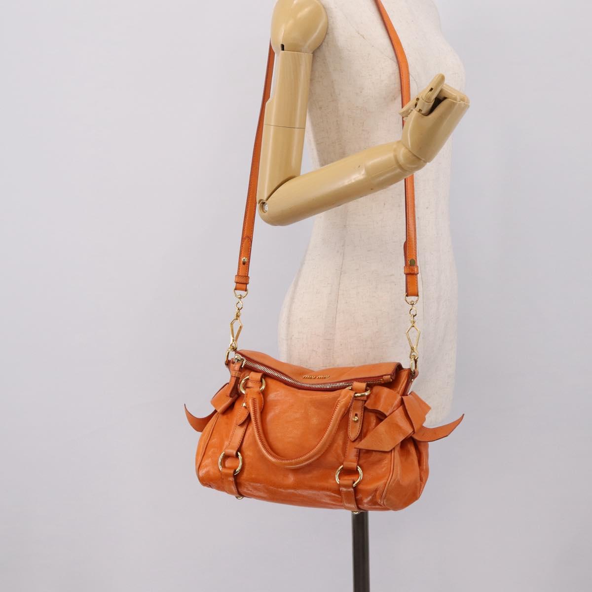 Miu Miu Hand Bag Vitellolux 2way Orange Gold Auth 197281M
