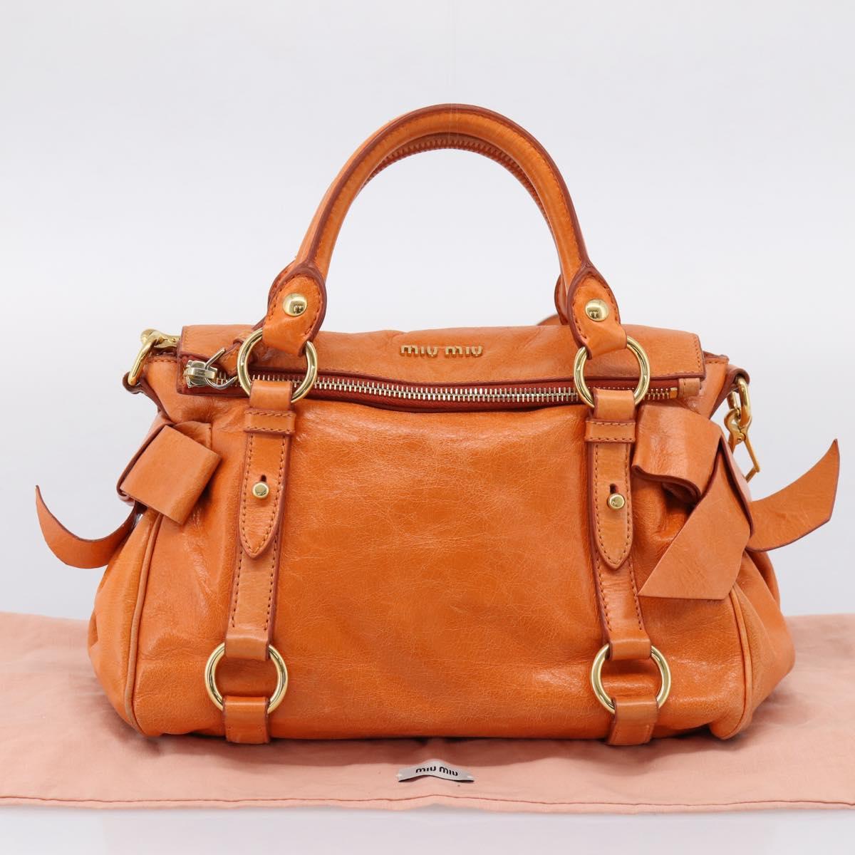 Miu Miu Hand Bag Vitellolux 2way Orange Gold Auth 197281M