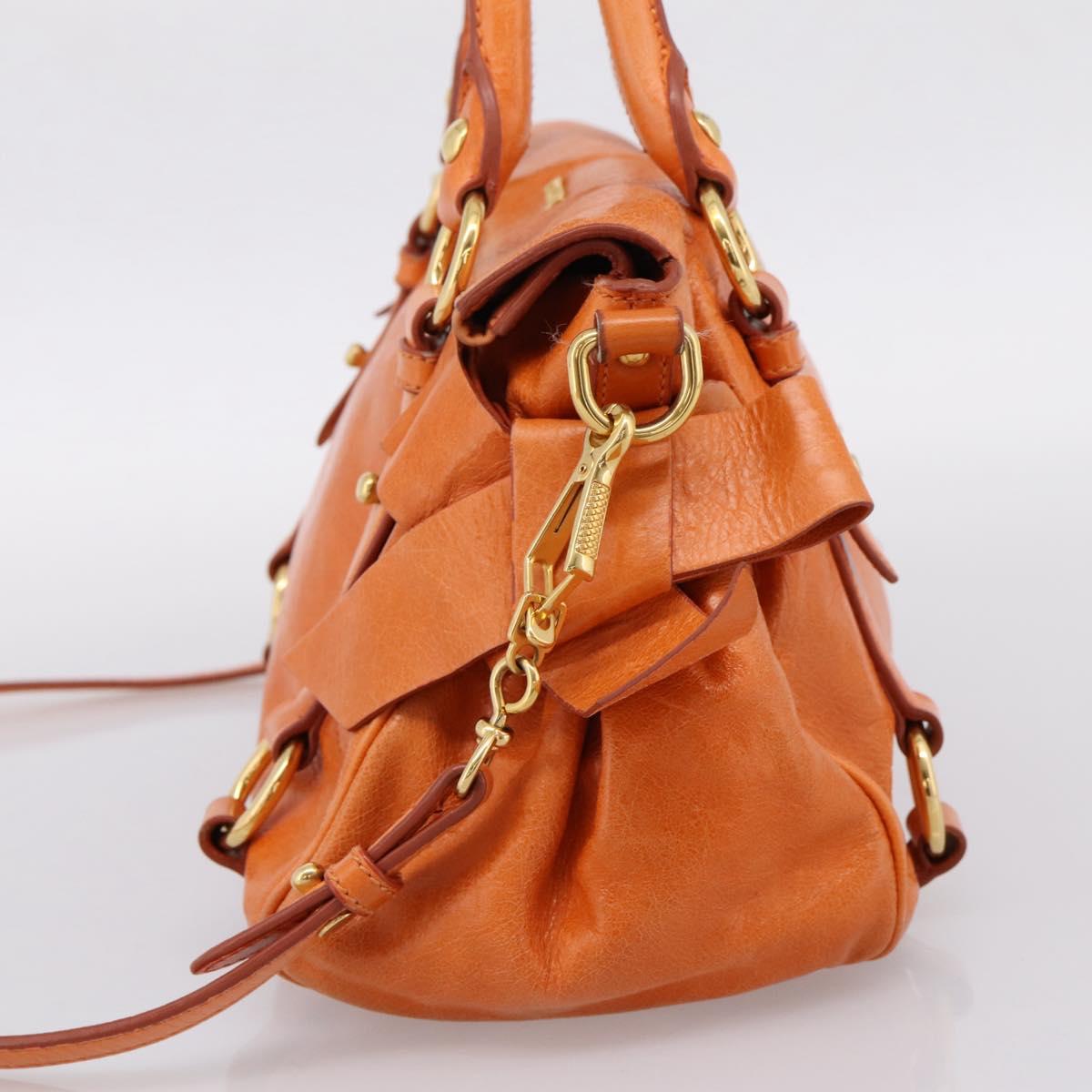 Miu Miu Hand Bag Vitellolux 2way Orange Gold Auth 197281M