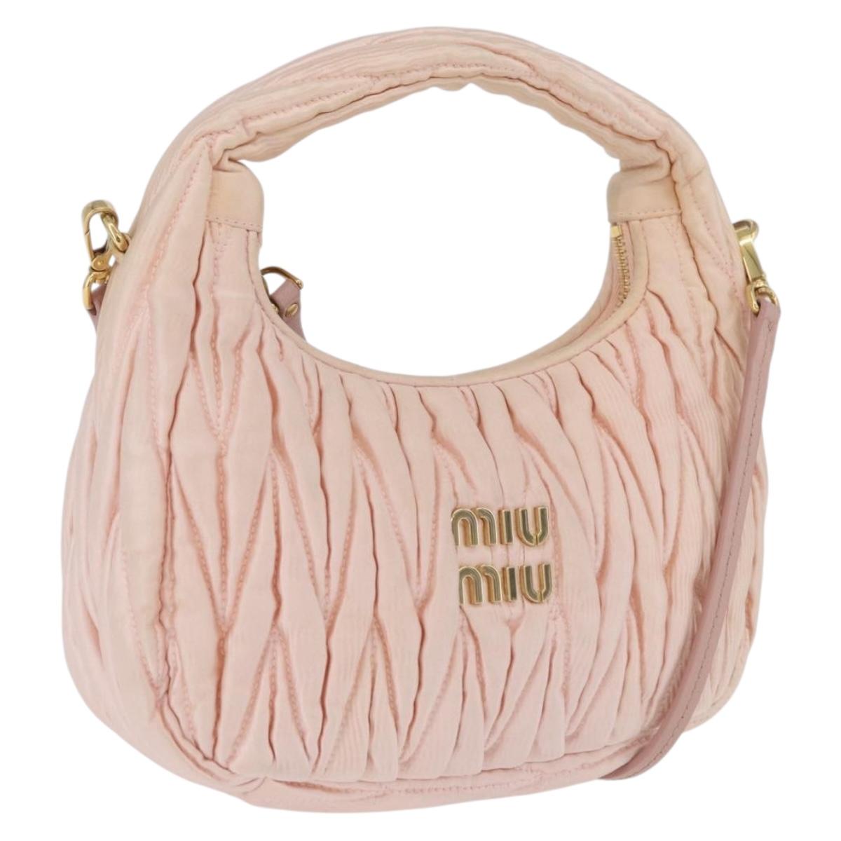 Miu Miu Matelasse Wonder Hand Bag Satin 2way Pink Gold Auth 197282V
