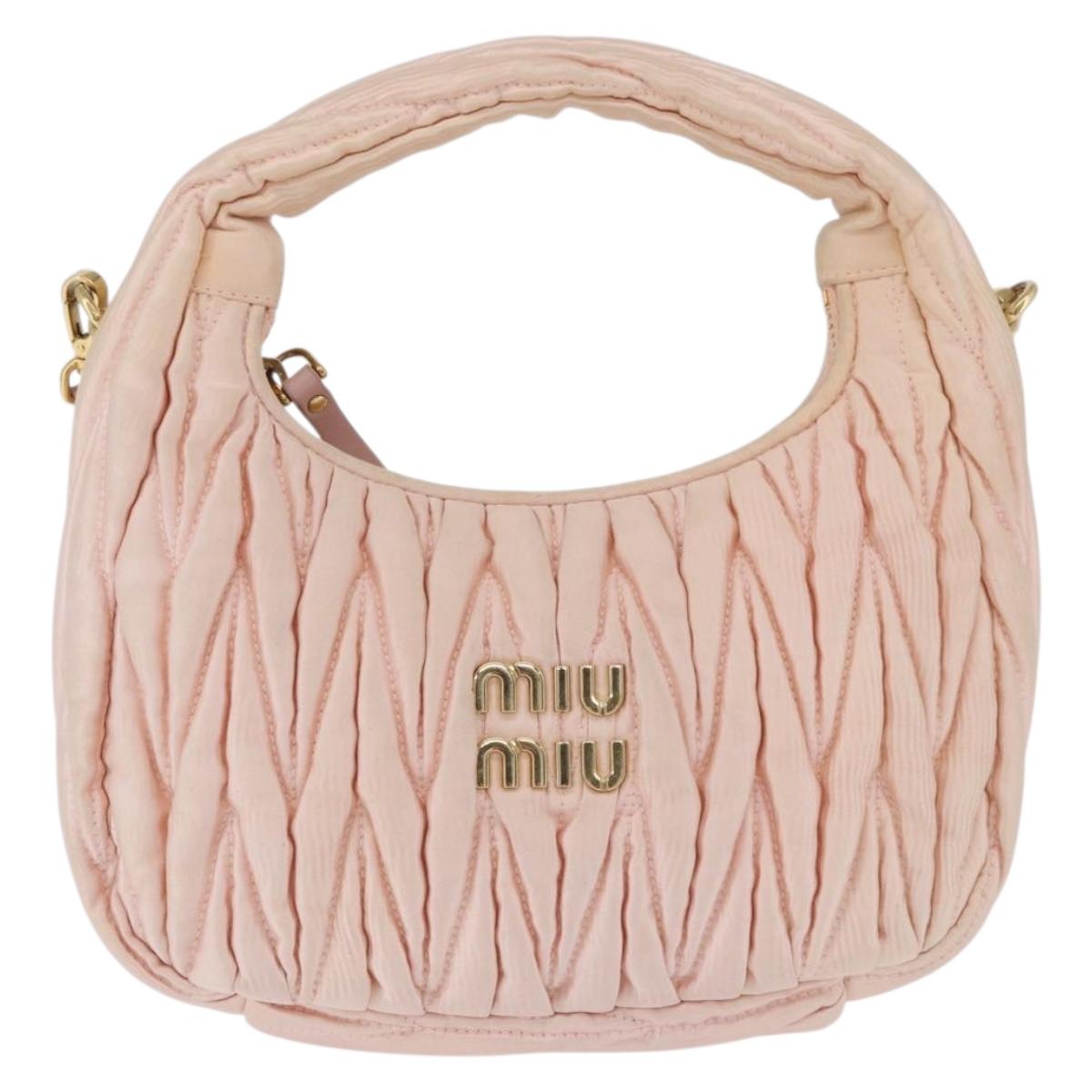 Miu Miu Matelasse Wonder Hand Bag Satin 2way Pink Gold Auth 197282V