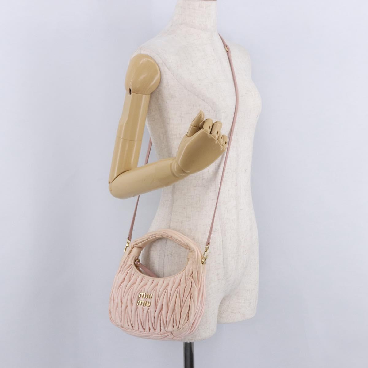 Miu Miu Matelasse Wonder Hand Bag Satin 2way Pink Gold Auth 197282V