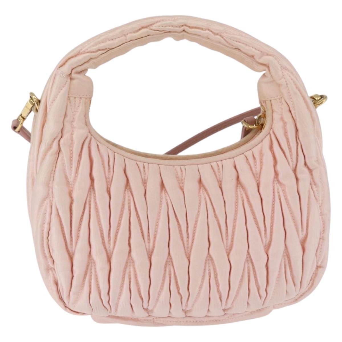Miu Miu Matelasse Wonder Hand Bag Satin 2way Pink Gold Auth 197282V