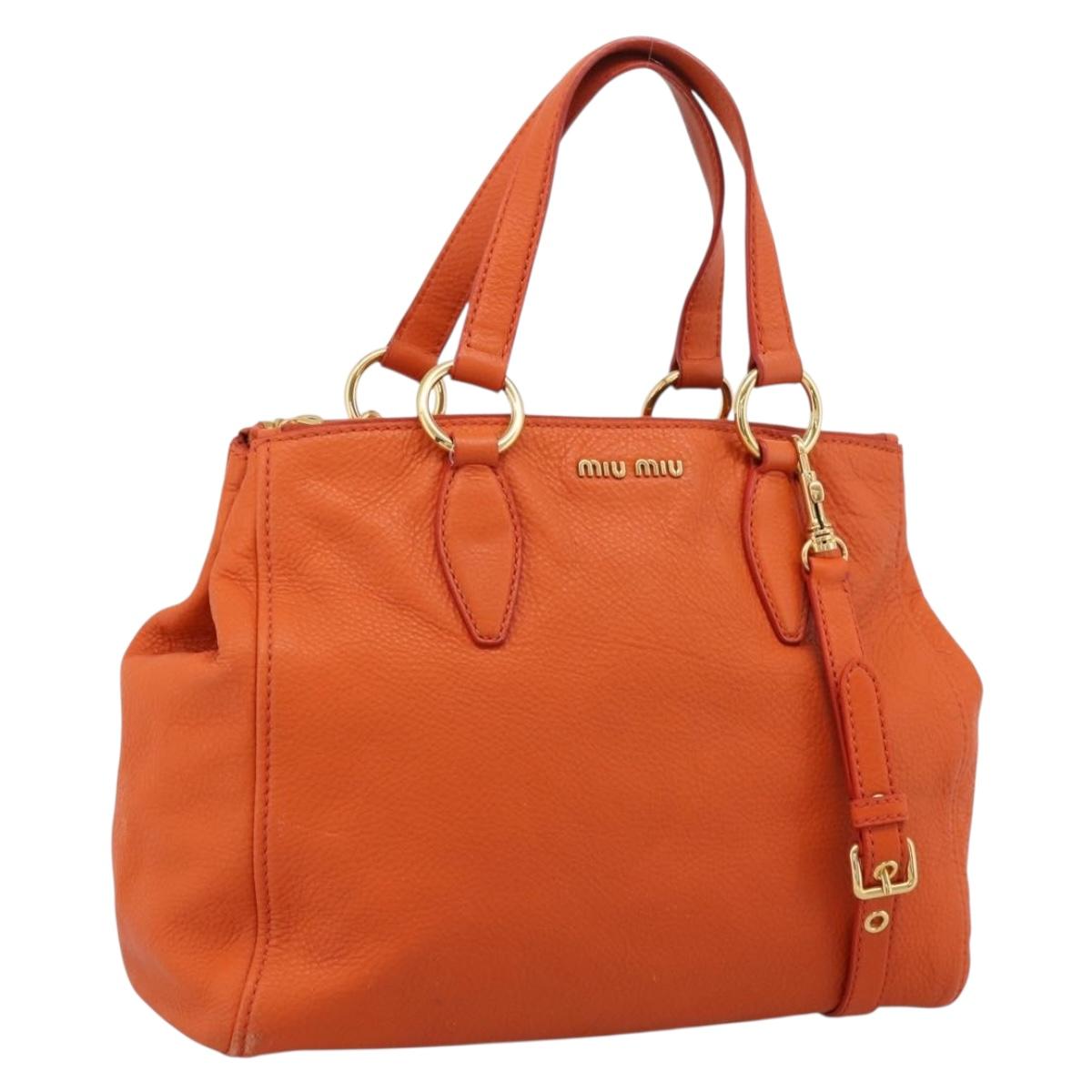 Miu Miu Vitellolux Hand Bag Leather 2way Orange Gold Auth 197285V