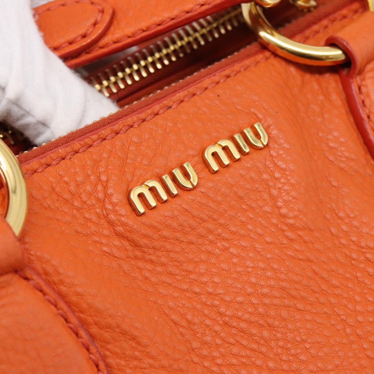 Miu Miu Vitellolux Hand Bag Leather 2way Orange Gold Auth 197285V