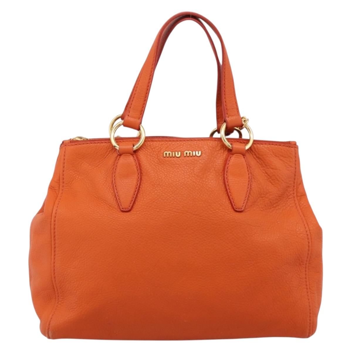 Miu Miu Vitellolux Hand Bag Leather 2way Orange Gold Auth 197285V