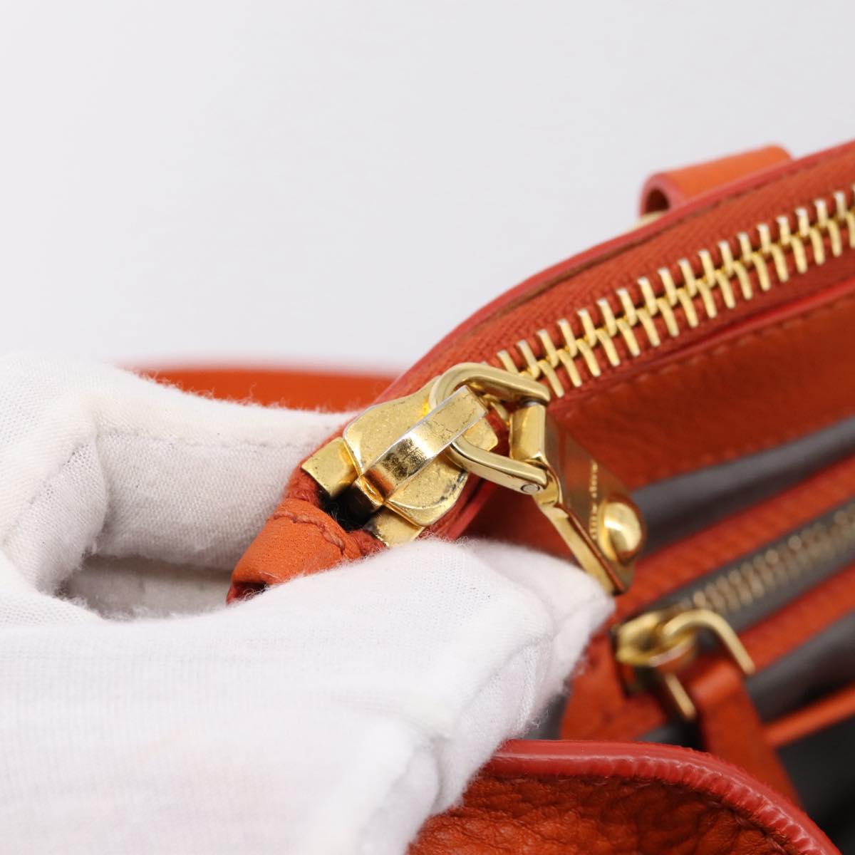 Miu Miu Vitellolux Hand Bag Leather 2way Orange Gold Auth 197285V