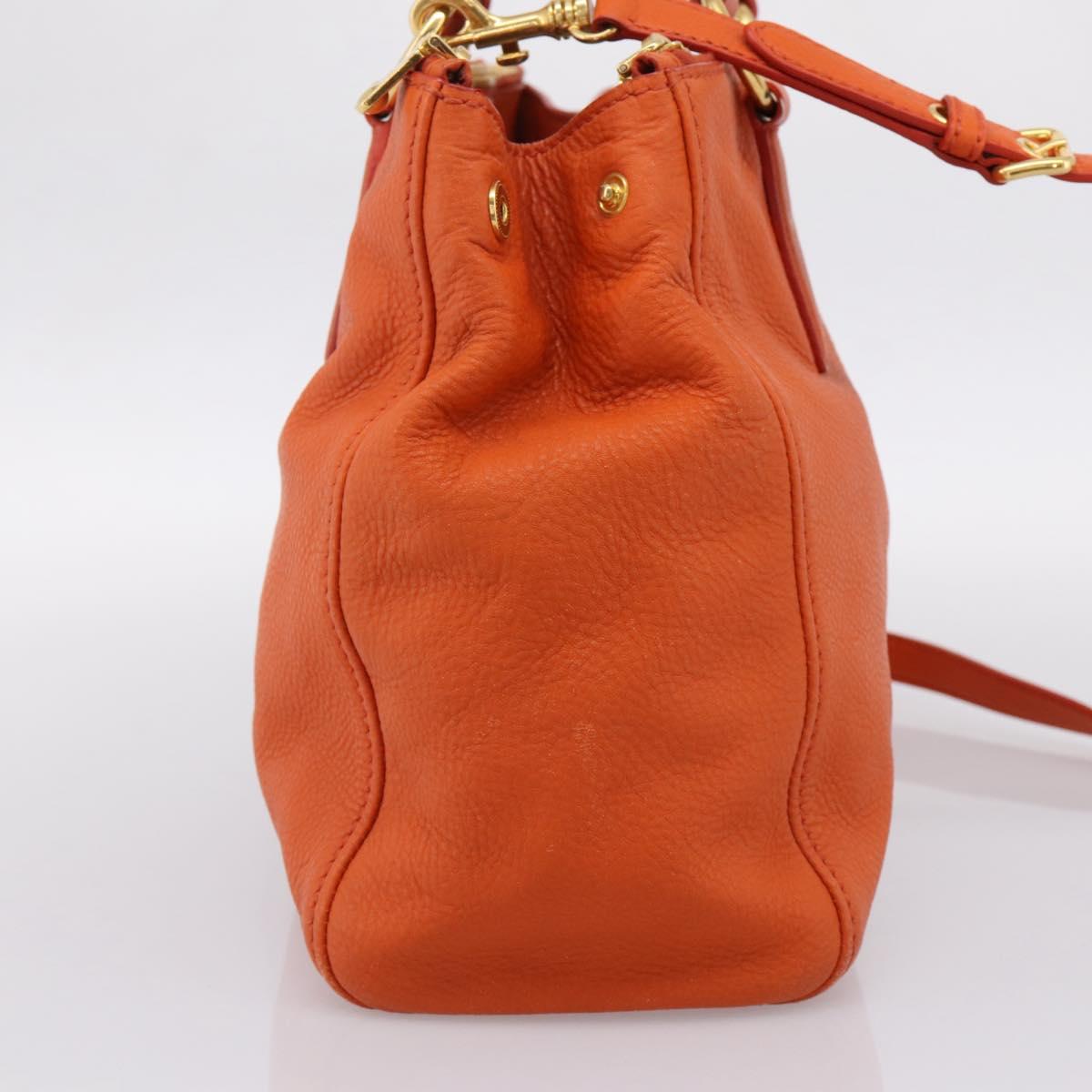 Miu Miu Vitellolux Hand Bag Leather 2way Orange Gold Auth 197285V