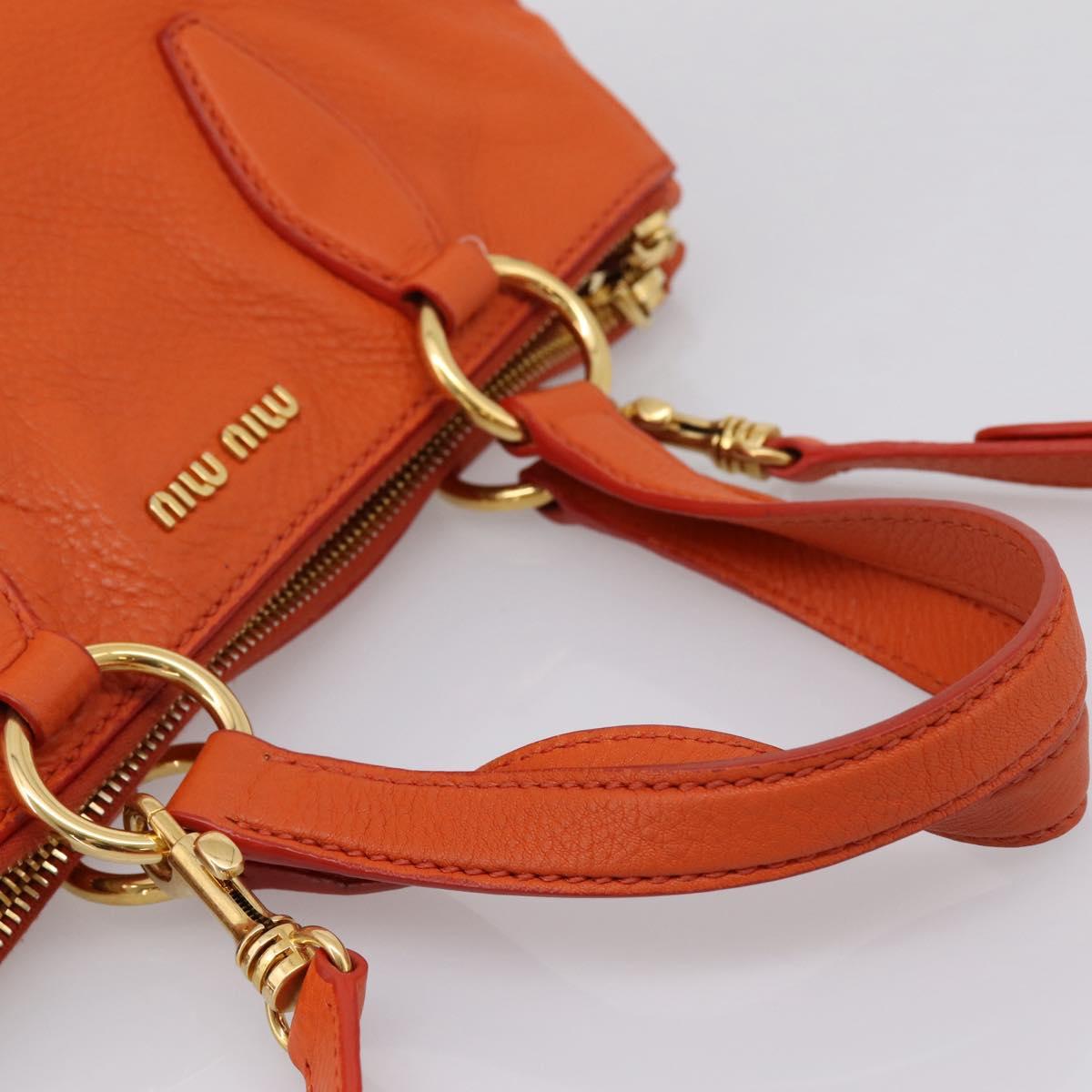 Miu Miu Vitellolux Hand Bag Leather 2way Orange Gold Auth 197285V