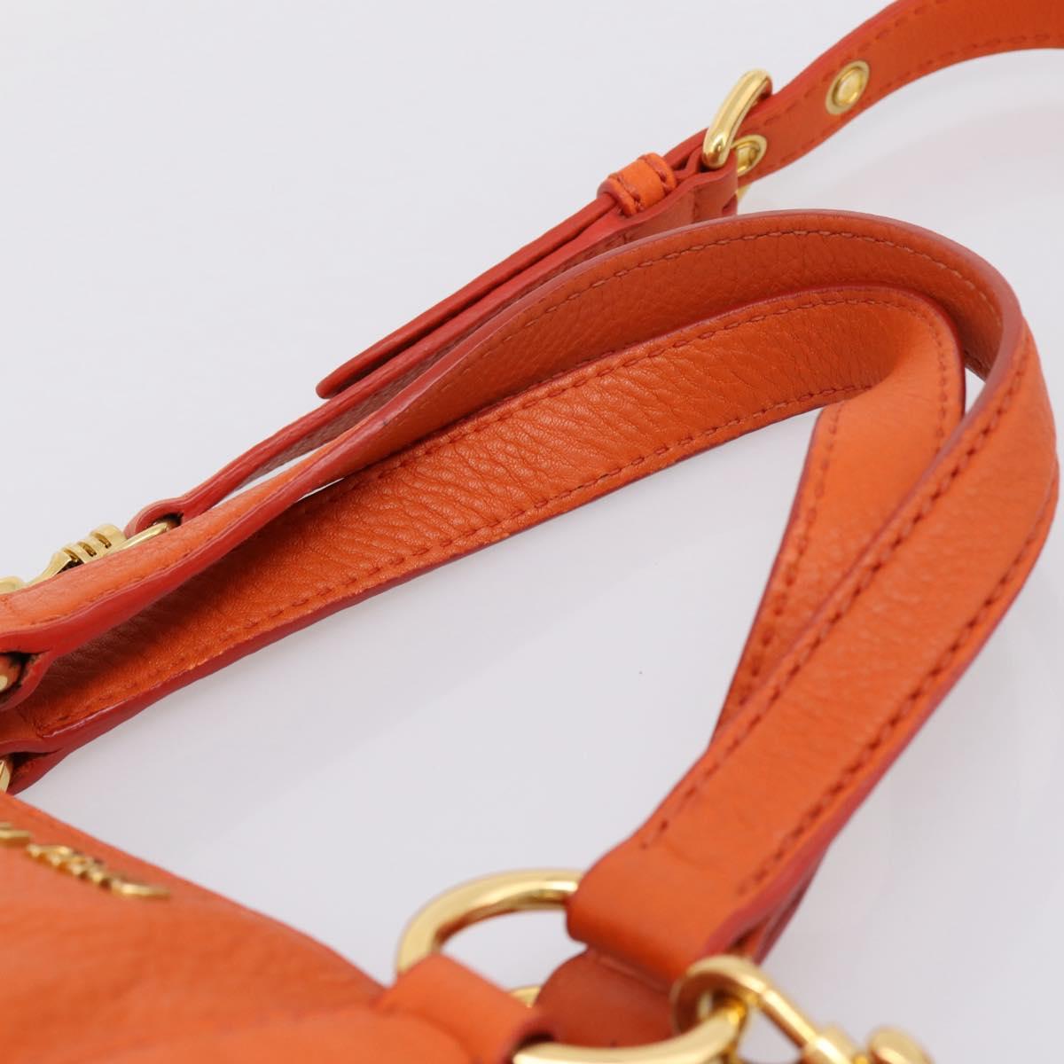 Miu Miu Vitellolux Hand Bag Leather 2way Orange Gold Auth 197285V