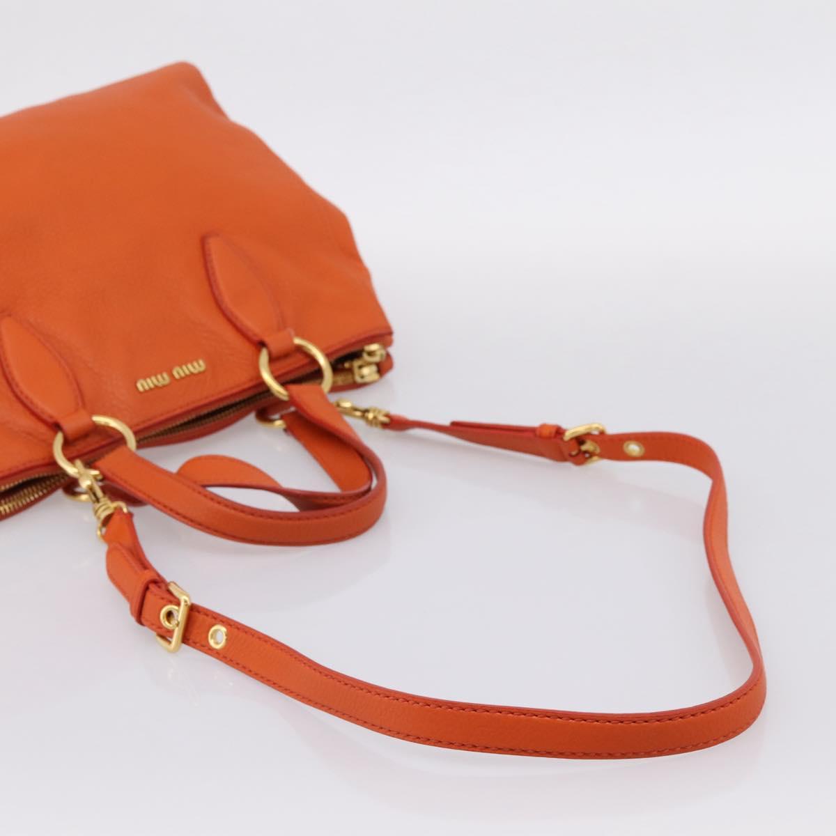 Miu Miu Vitellolux Hand Bag Leather 2way Orange Gold Auth 197285V