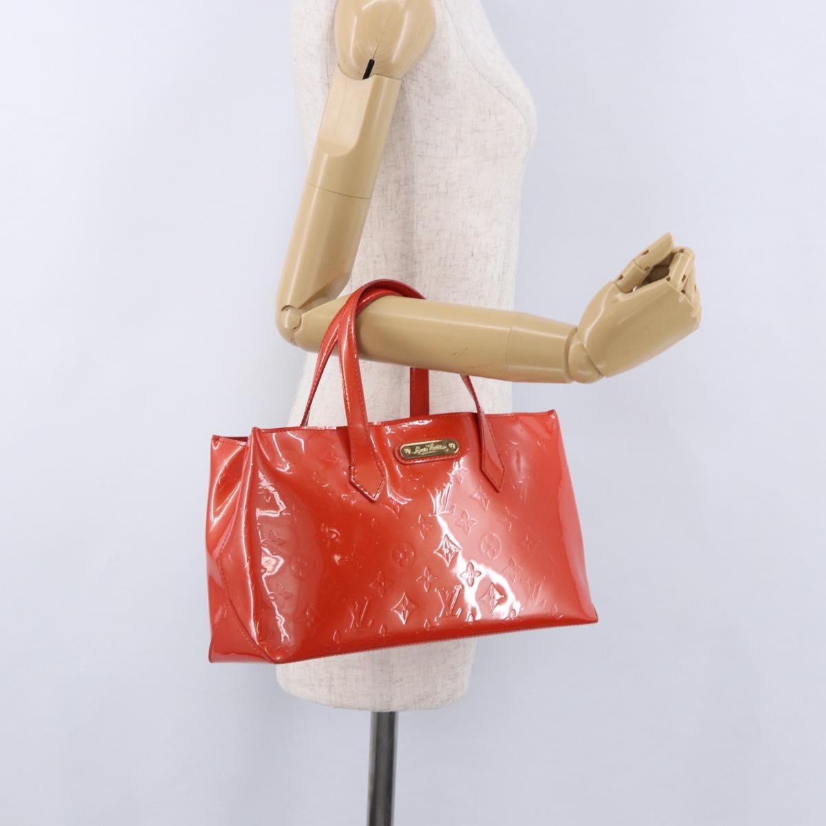 LOUIS VUITTON Vernis Bluebird Wilshire PM Bag Orenge Sunset M93644 Auth 197286