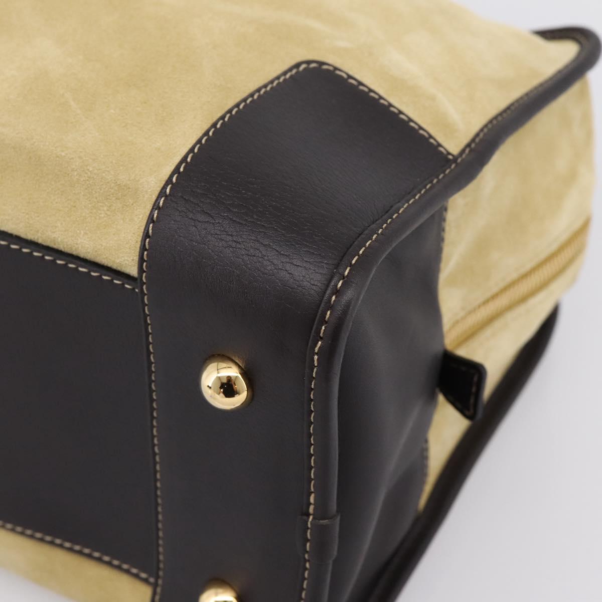 LOEWE Anagram Amazona 36 Hand Bag Suede Leather Beige Gold Auth 197287V