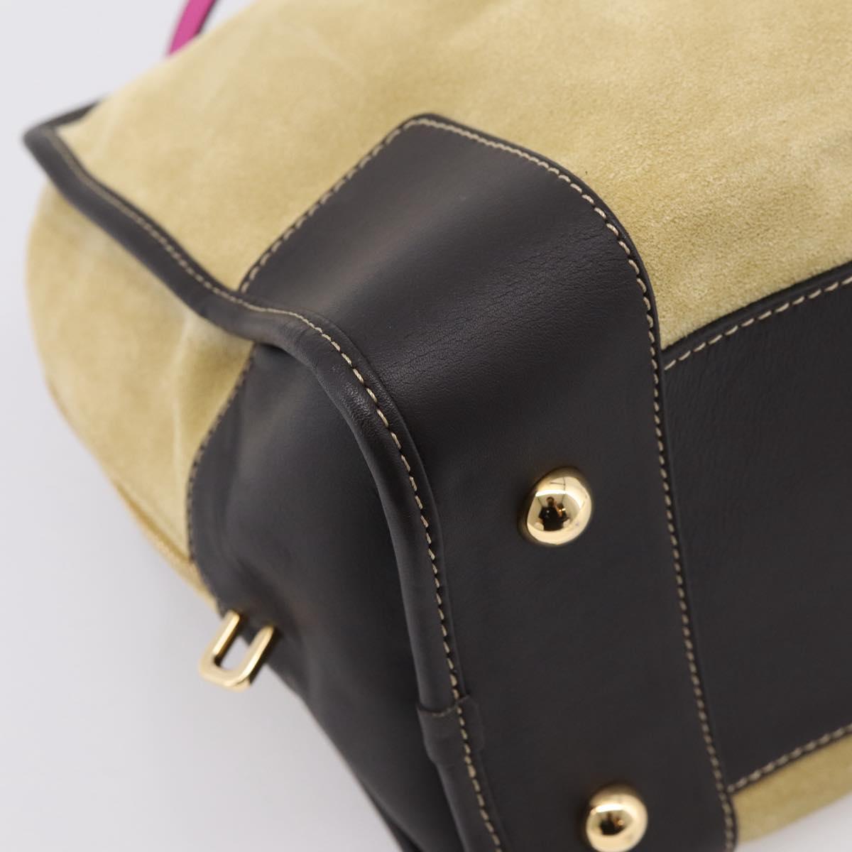 LOEWE Anagram Amazona 36 Hand Bag Suede Leather Beige Gold Auth 197287V