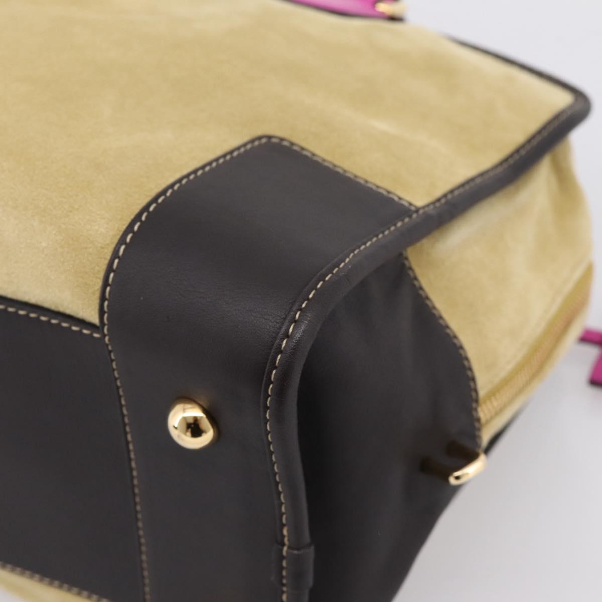 LOEWE Anagram Amazona 36 Hand Bag Suede Leather Beige Gold Auth 197287V