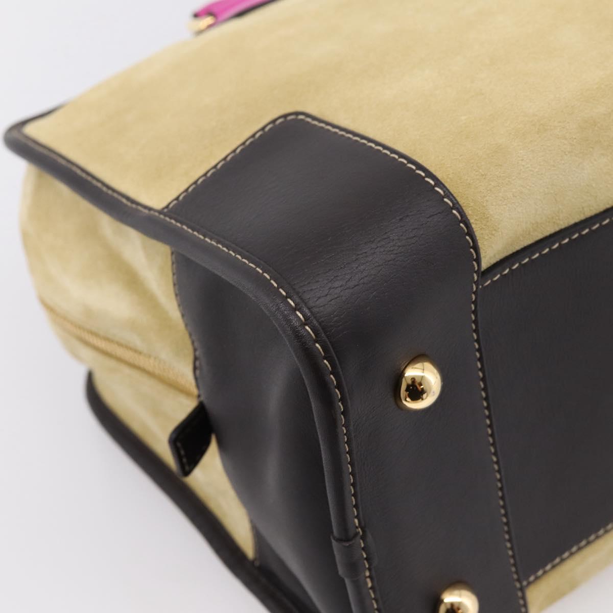 LOEWE Anagram Amazona 36 Hand Bag Suede Leather Beige Gold Auth 197287V