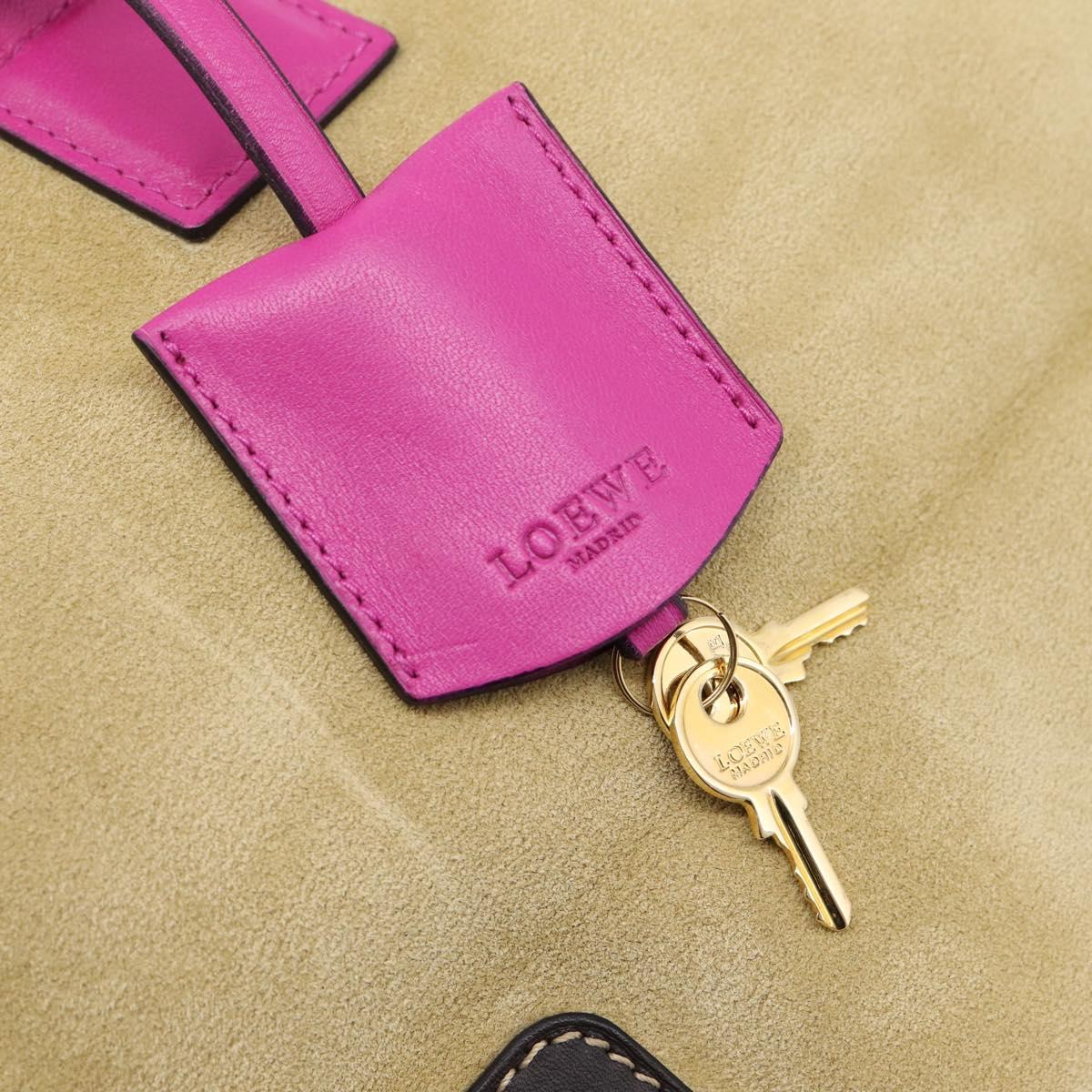 LOEWE Anagram Amazona 36 Hand Bag Suede Leather Beige Gold Auth 197287V