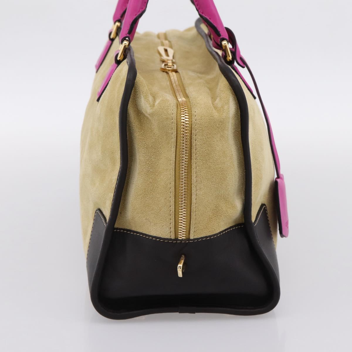 LOEWE Anagram Amazona 36 Hand Bag Suede Leather Beige Gold Auth 197287V