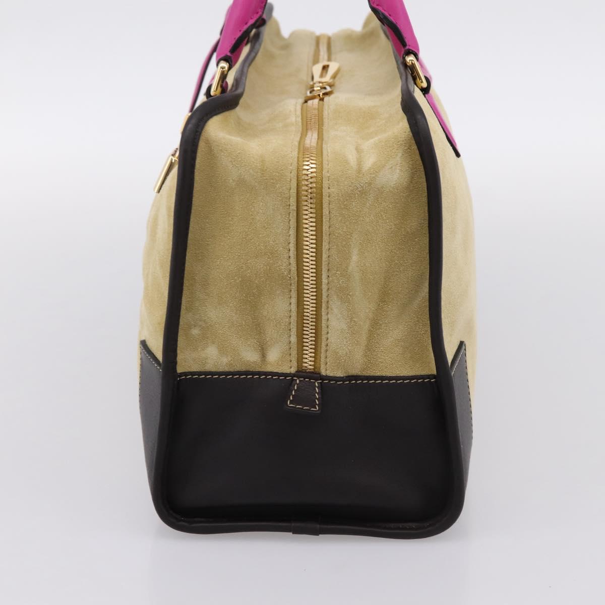 LOEWE Anagram Amazona 36 Hand Bag Suede Leather Beige Gold Auth 197287V