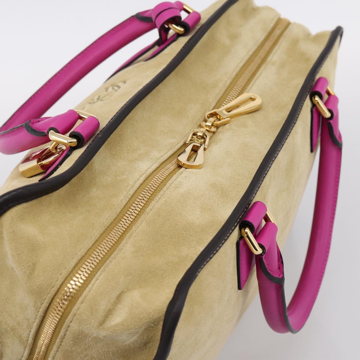 LOEWE Anagram Amazona 36 Hand Bag Suede Leather Beige Gold Auth 197287V