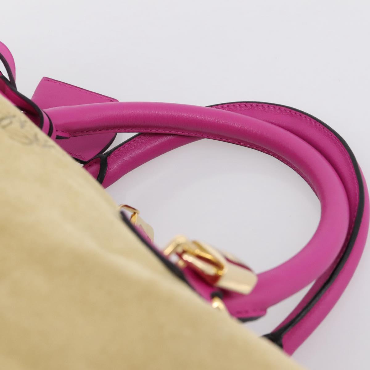 LOEWE Anagram Amazona 36 Hand Bag Suede Leather Beige Gold Auth 197287V