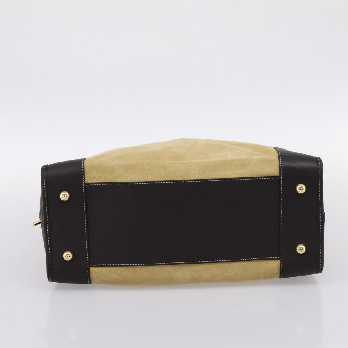 LOEWE Anagram Amazona 36 Hand Bag Suede Leather Beige Gold Auth 197287V
