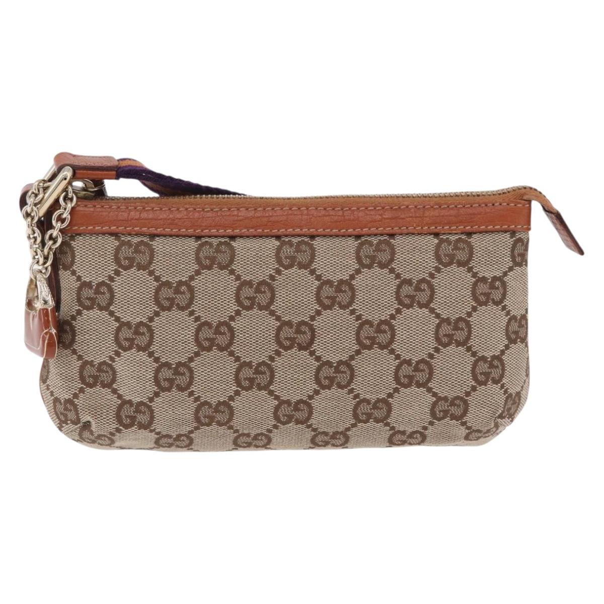 GUCCI GG Canvas Pouch Beige Gold 152507 Auth 197288V