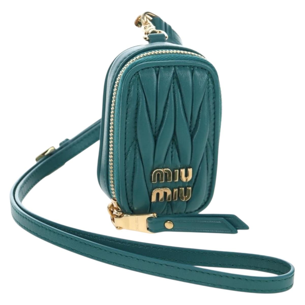 Miu Miu Matelasse Neck Pouch Leather Green Gold Auth 197292M