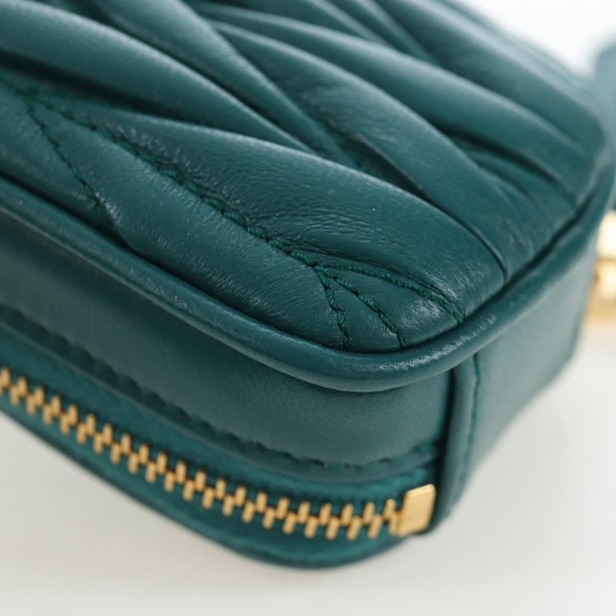 Miu Miu Matelasse Neck Pouch Leather Green Gold Auth 197292M