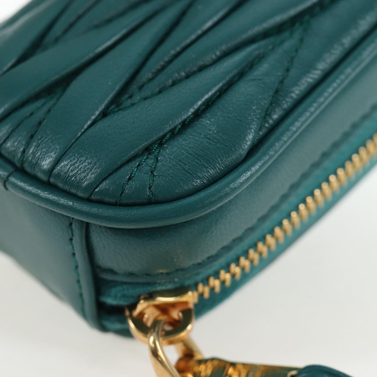 Miu Miu Matelasse Neck Pouch Leather Green Gold Auth 197292M