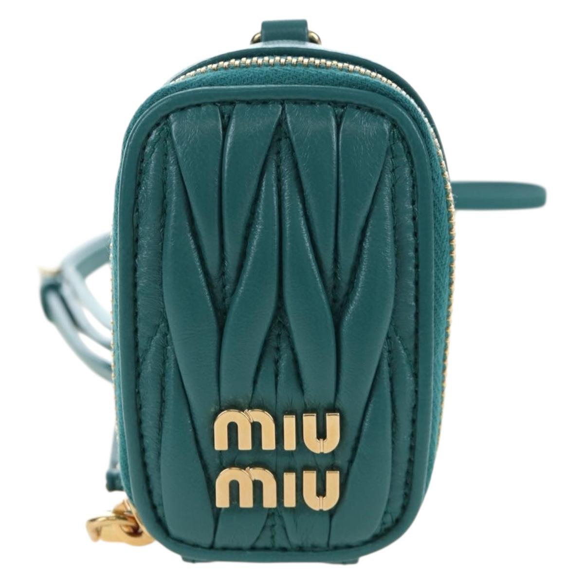 Miu Miu Matelasse Neck Pouch Leather Green Gold Auth 197292M