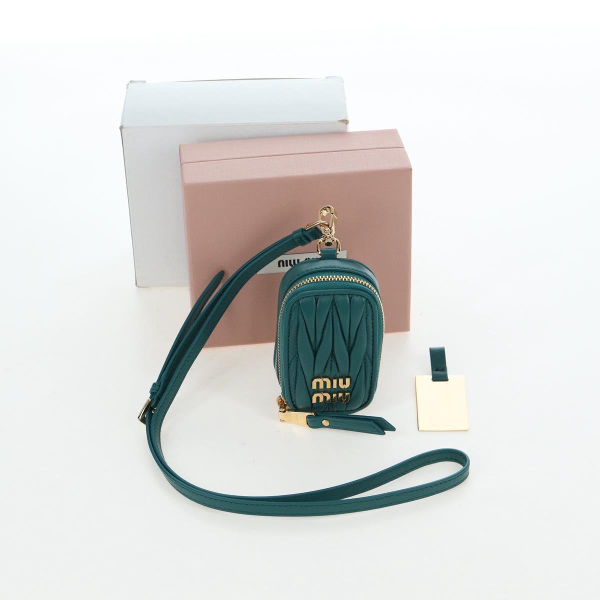 Miu Miu Matelasse Neck Pouch Leather Green Gold Auth 197292M