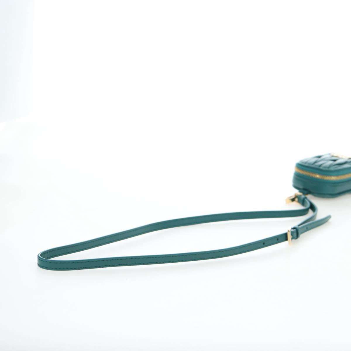Miu Miu Matelasse Neck Pouch Leather Green Gold Auth 197292M