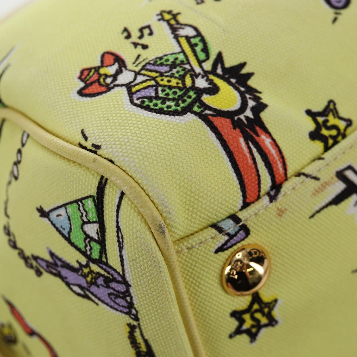 PRADA Hand Bag Canvas 2way Gold Yellow Auth 197302V