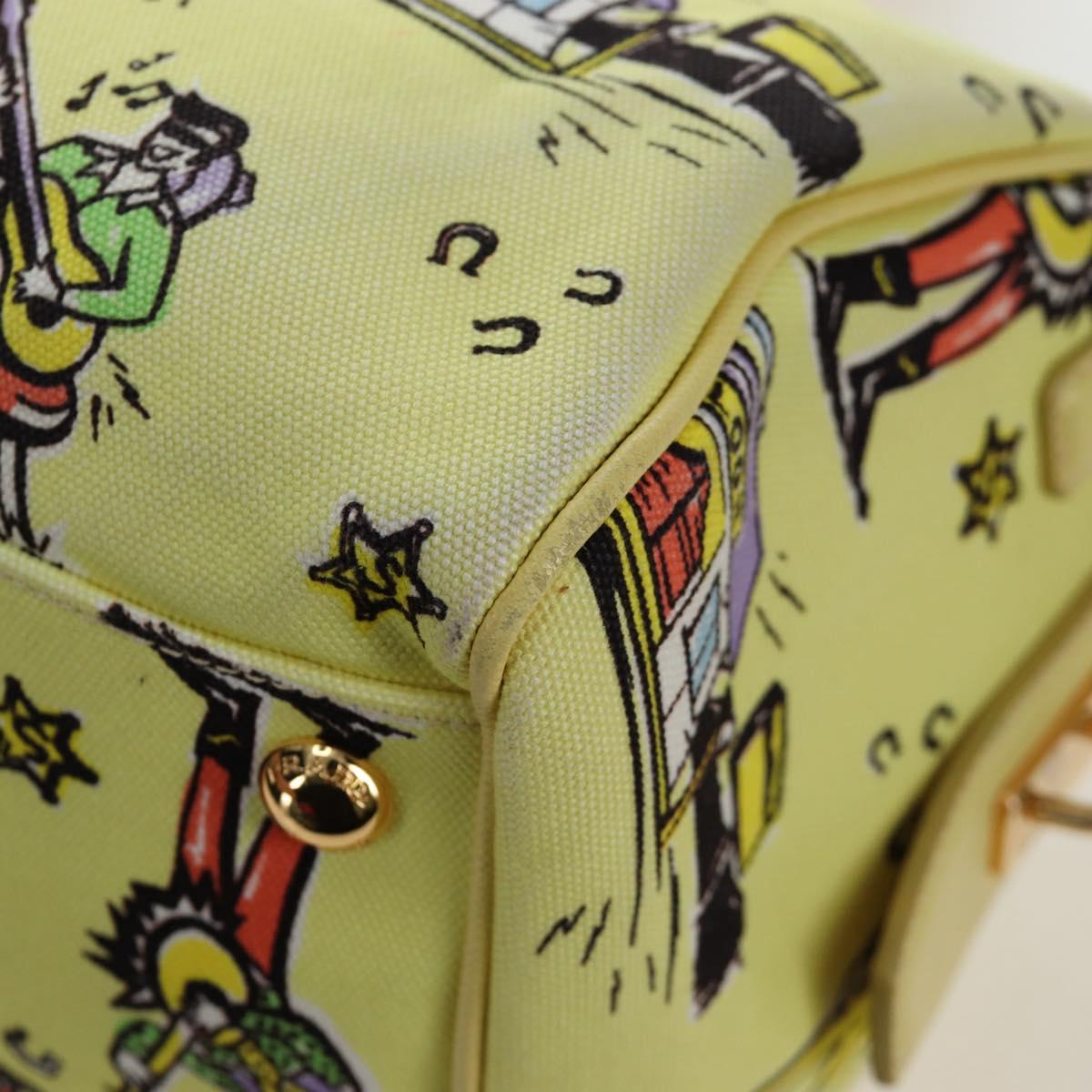 PRADA Hand Bag Canvas 2way Gold Yellow Auth 197302V