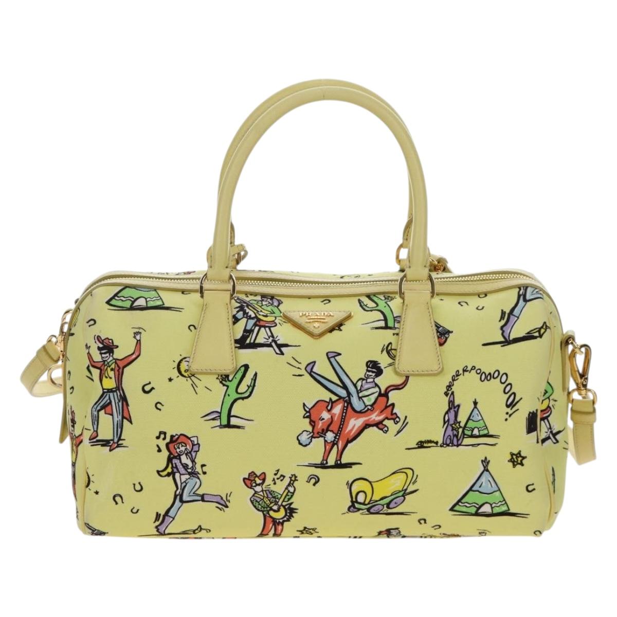 PRADA Hand Bag Canvas 2way Gold Yellow Auth 197302V