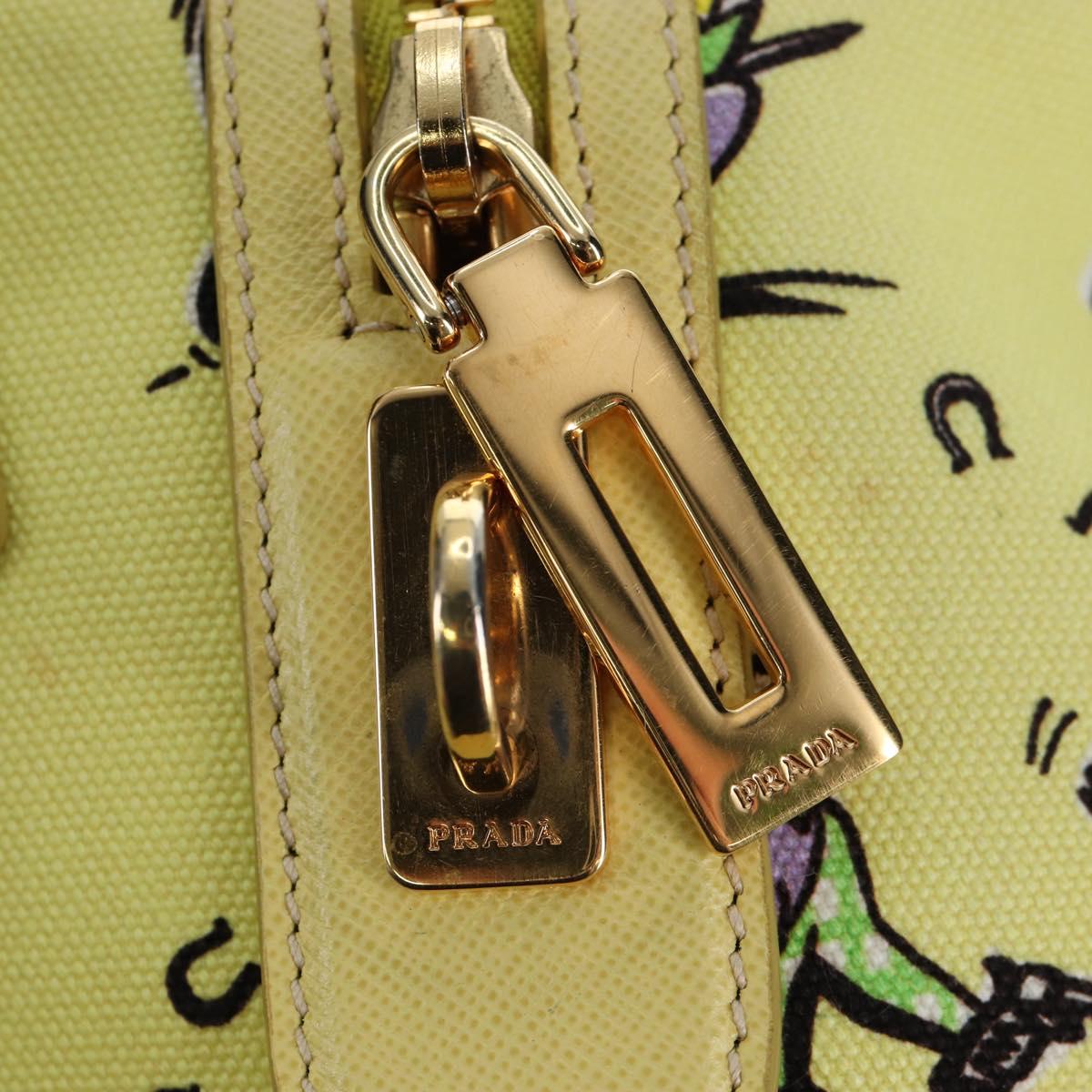 PRADA Hand Bag Canvas 2way Gold Yellow Auth 197302V