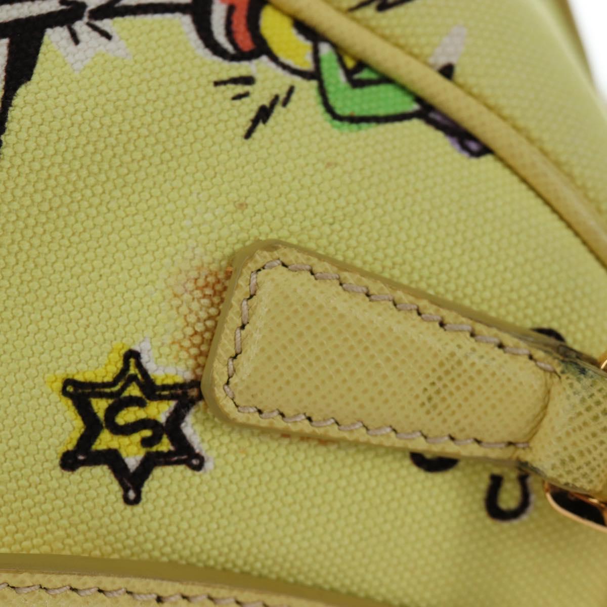 PRADA Hand Bag Canvas 2way Gold Yellow Auth 197302V