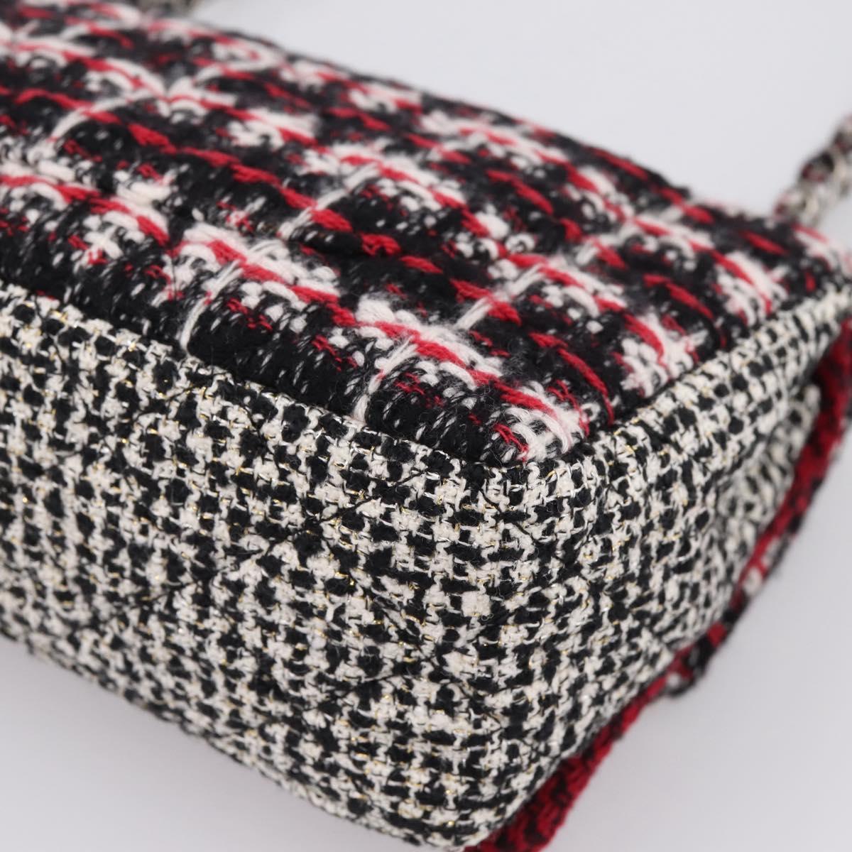 CHANEL Chain Shoulder Bag Tweed Red CC Auth 197303SAM