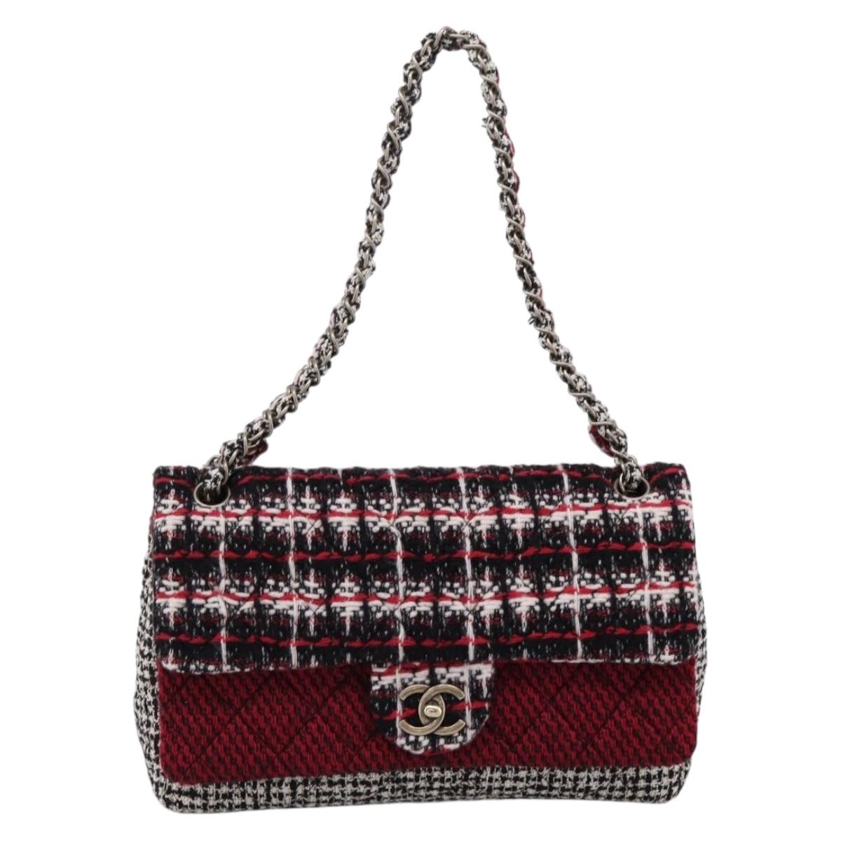 CHANEL Chain Shoulder Bag Tweed Red CC Auth 197303SAM