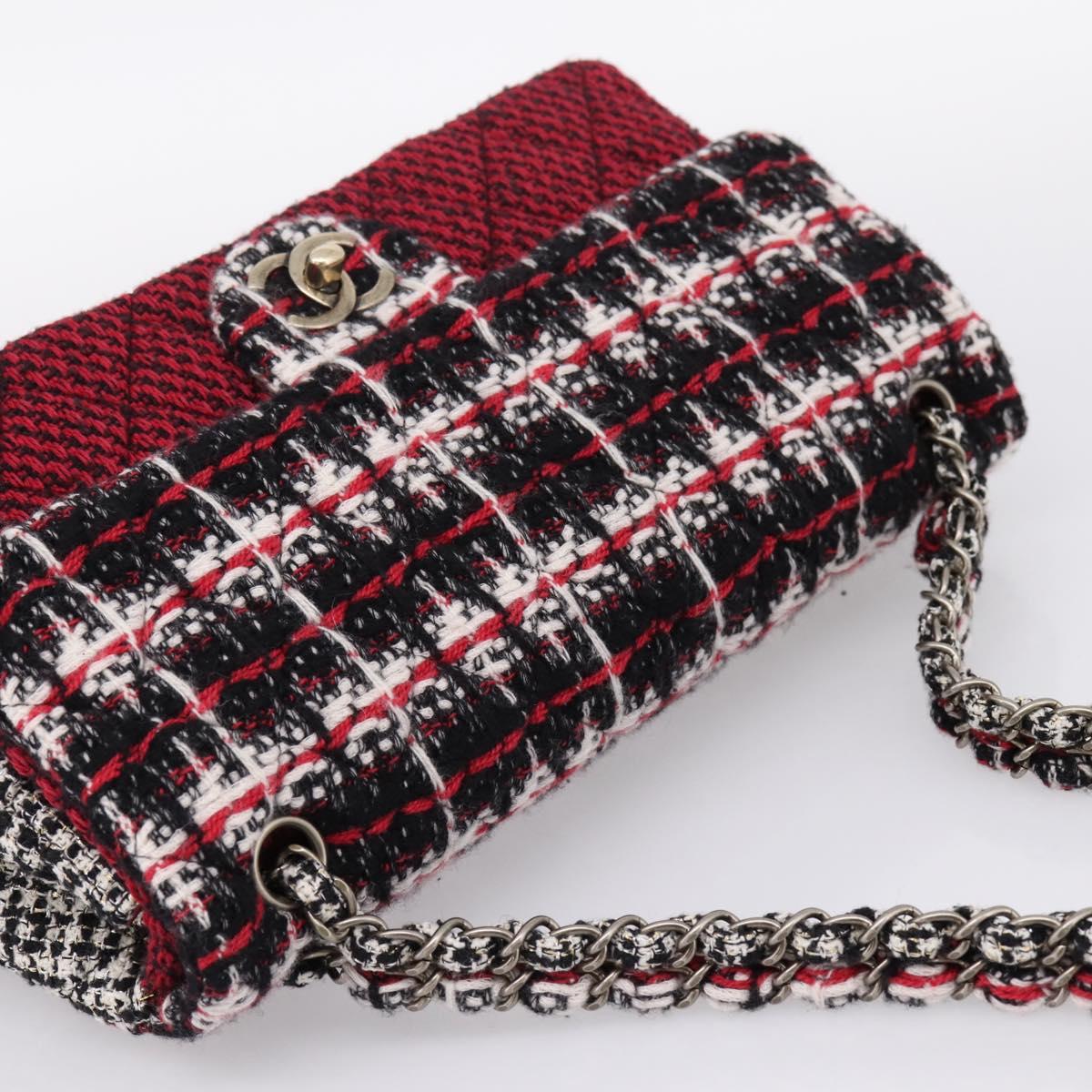 CHANEL Chain Shoulder Bag Tweed Red CC Auth 197303SAM