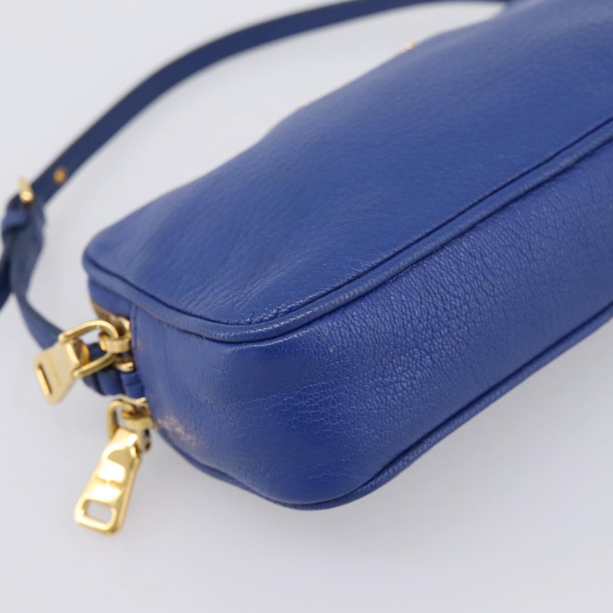 Miu Miu Pouch Leather Blue Gold Auth 197307V