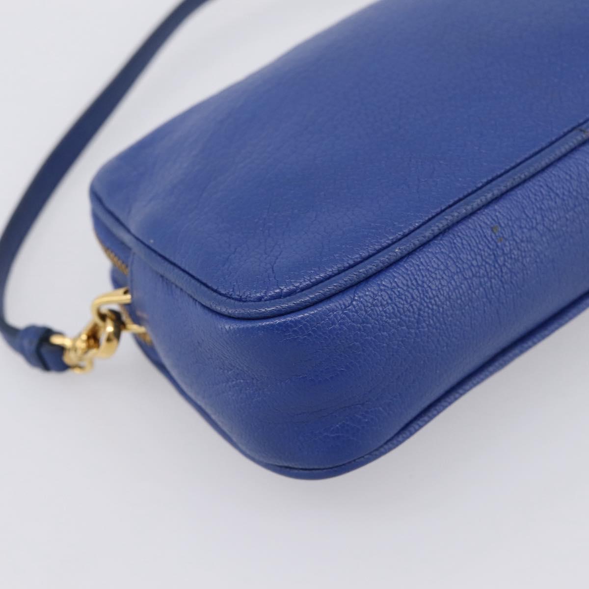 Miu Miu Pouch Leather Blue Gold Auth 197307V