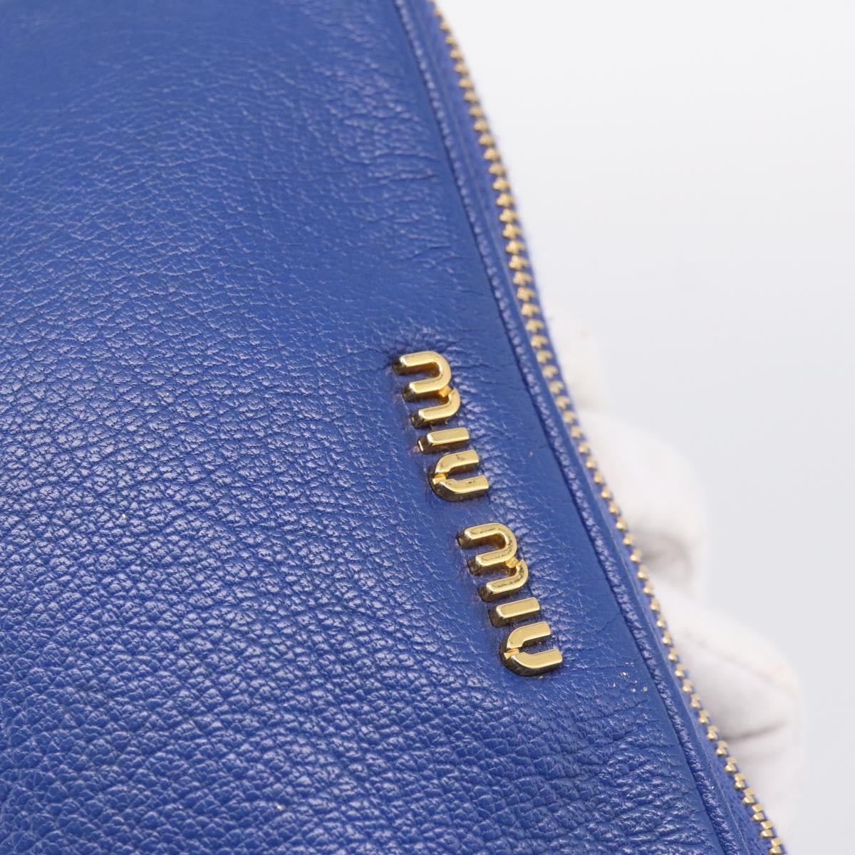Miu Miu Pouch Leather Blue Gold Auth 197307V
