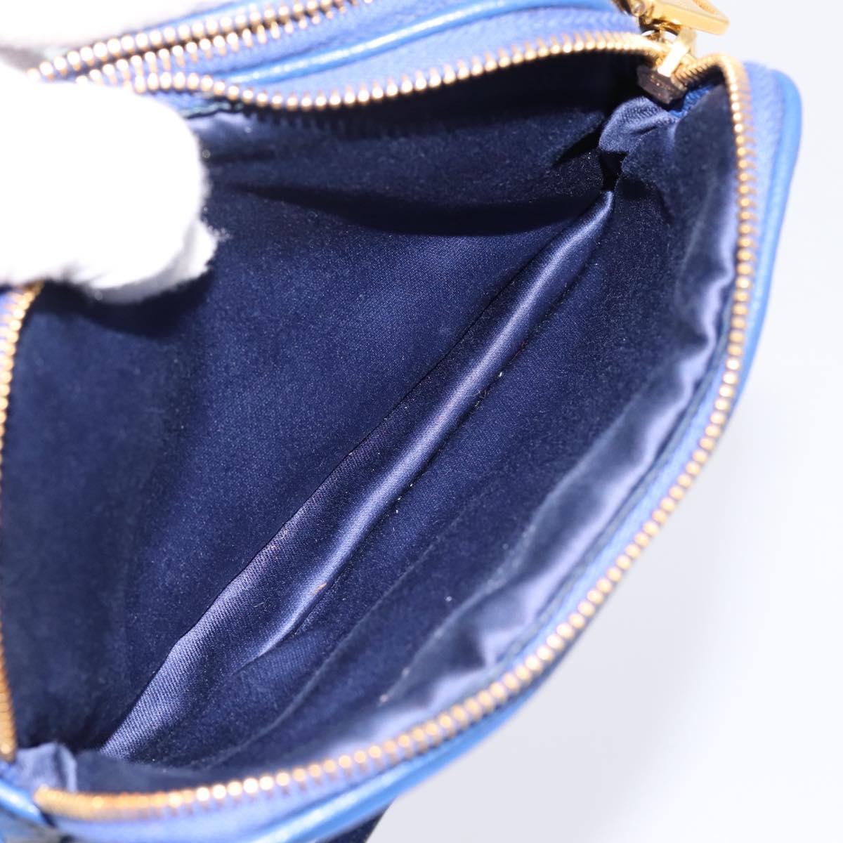 Miu Miu Pouch Leather Blue Gold Auth 197307V