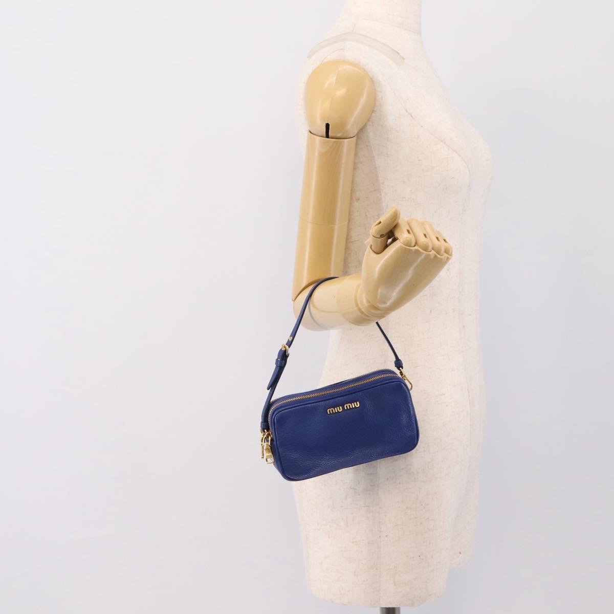 Miu Miu Pouch Leather Blue Gold Auth 197307V