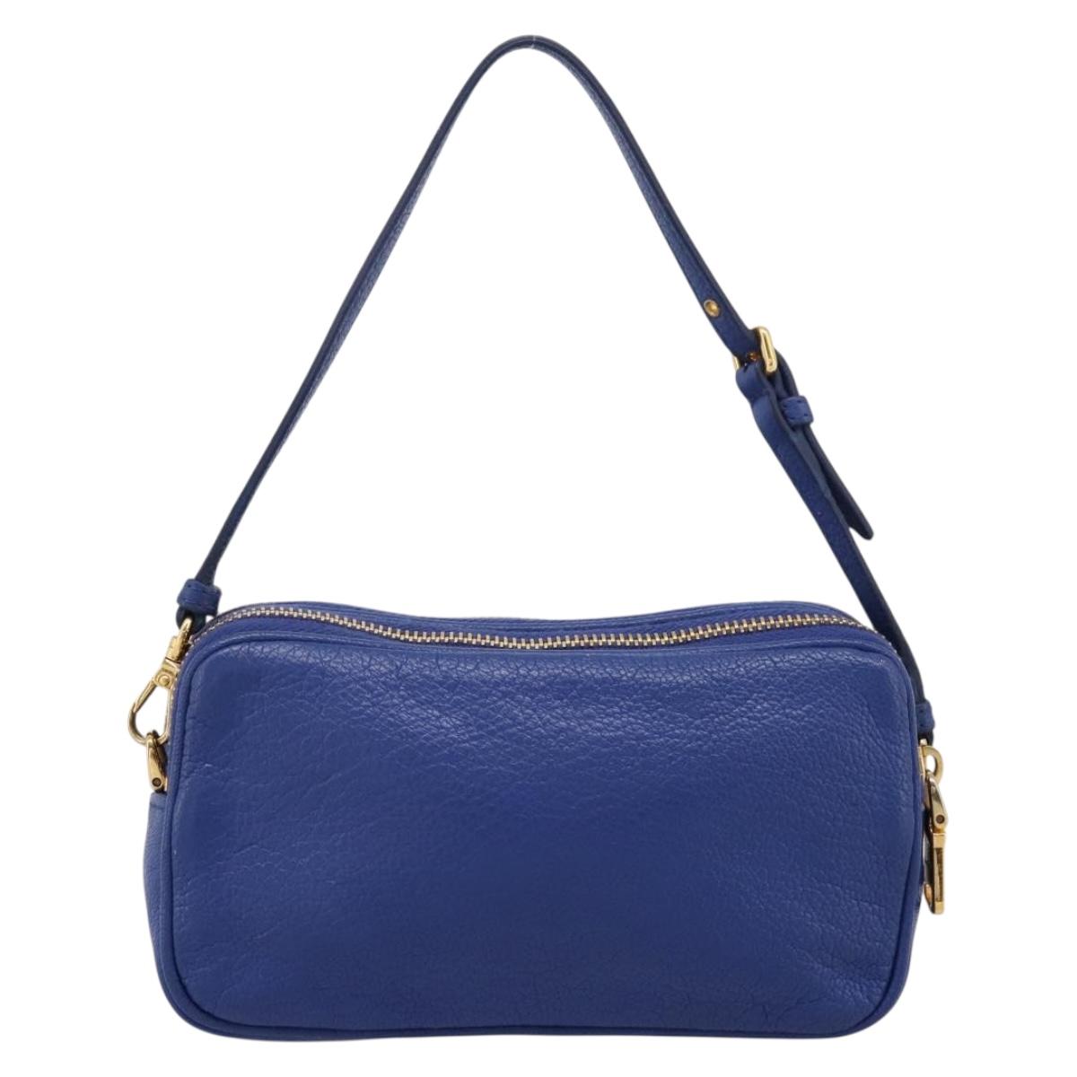 Miu Miu Pouch Leather Blue Gold Auth 197307V