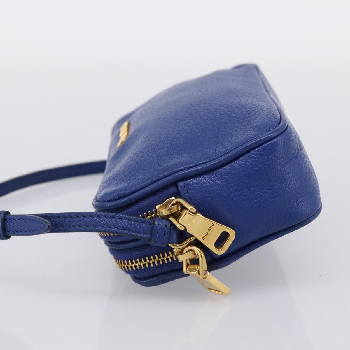 Miu Miu Pouch Leather Blue Gold Auth 197307V