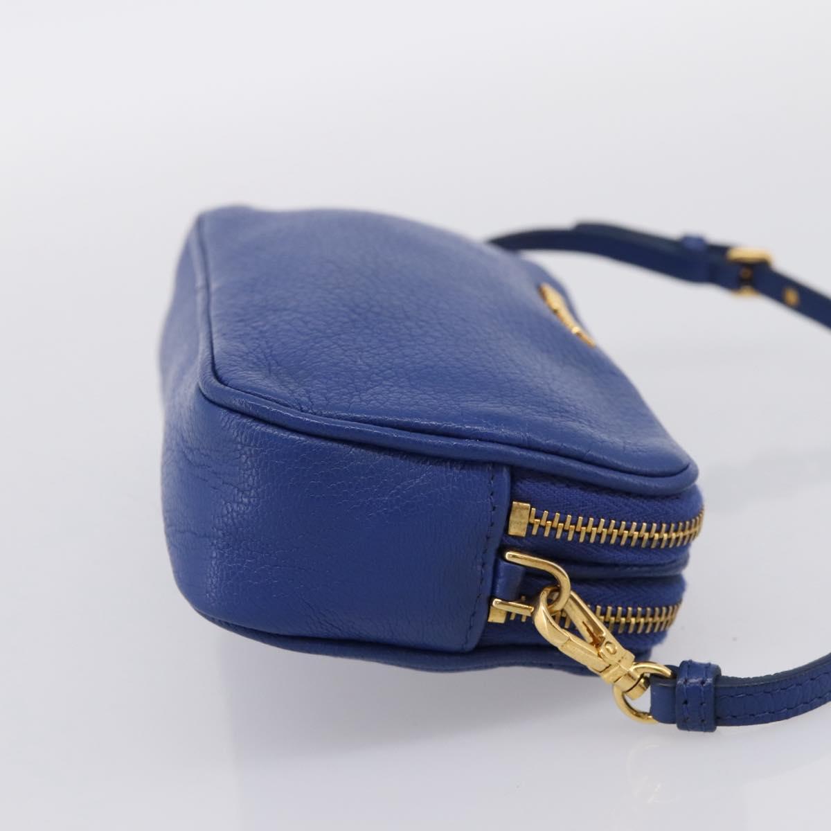 Miu Miu Pouch Leather Blue Gold Auth 197307V